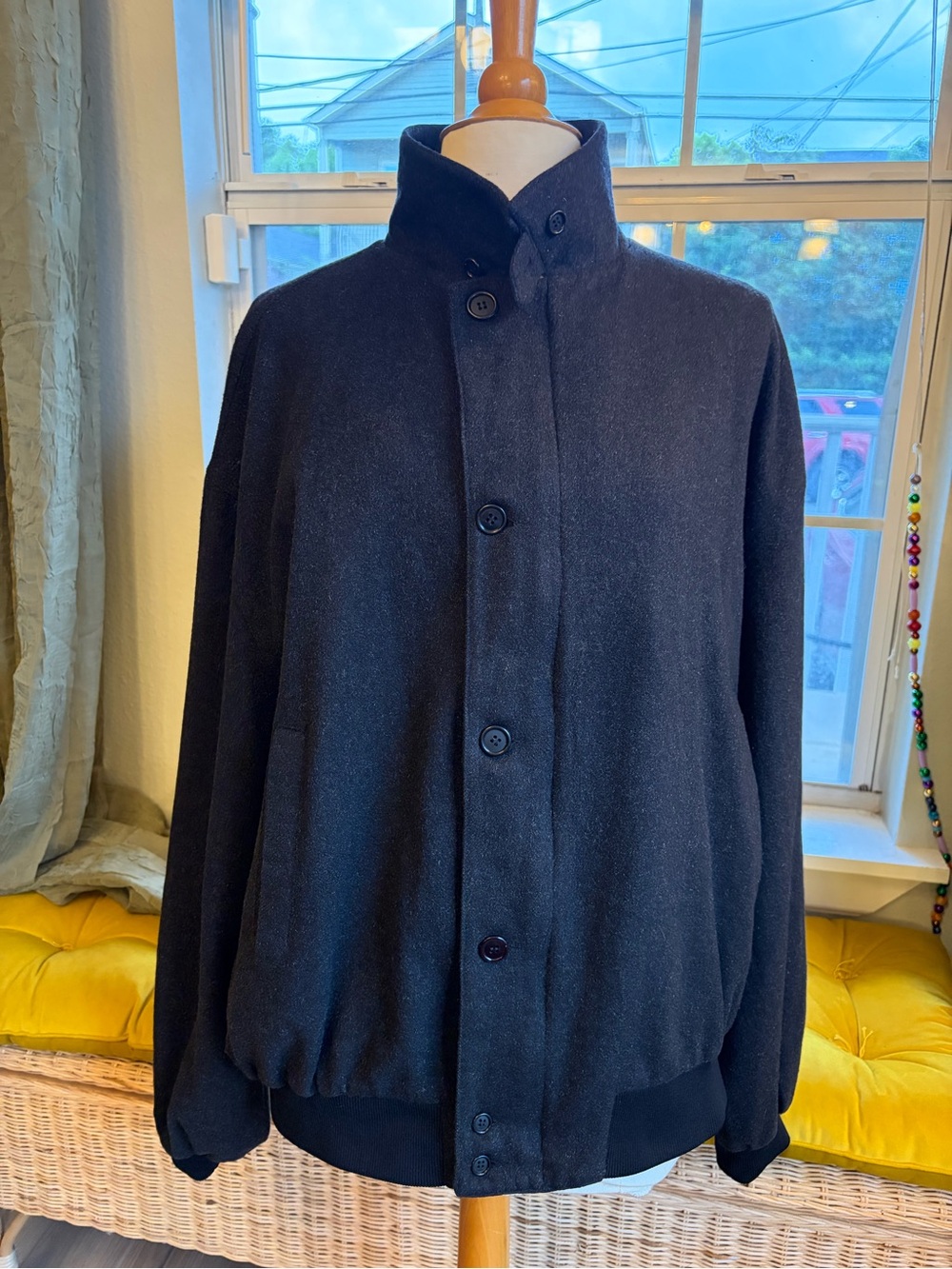 Men's Cashmere Bomber Jacket with Stand Collar